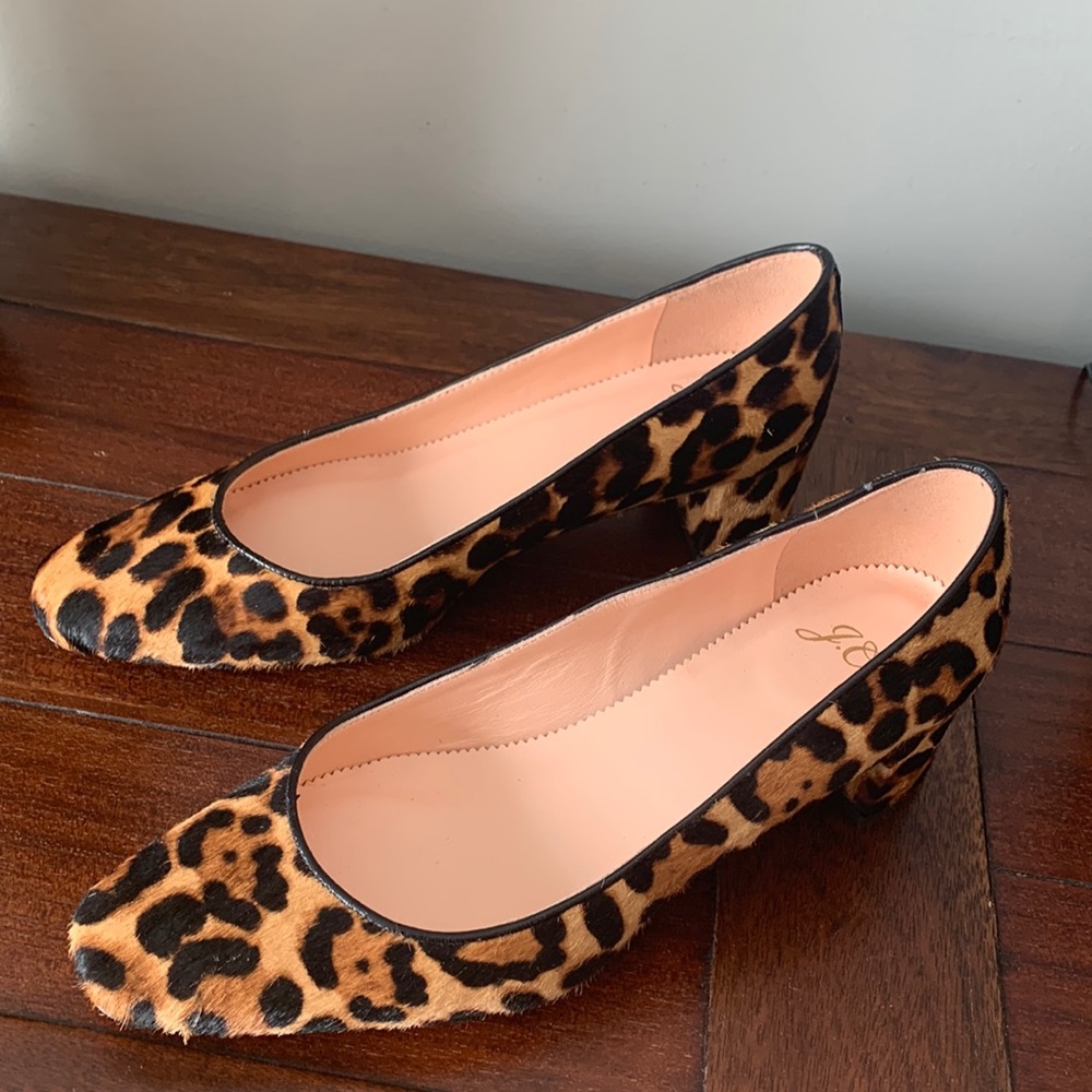 J. Crew Leopard Print Low Block Heel Pumps - Tan & Black